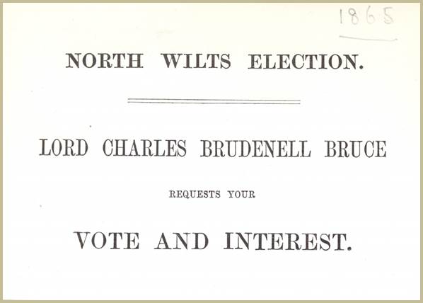 An election card from the 1865 election encouraging people to support Lord Charles Bruce
