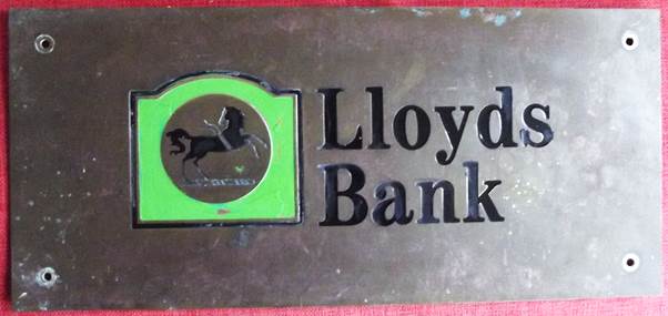 Sign from Lloyds Bank, Market Lavington branch which closed in 1996