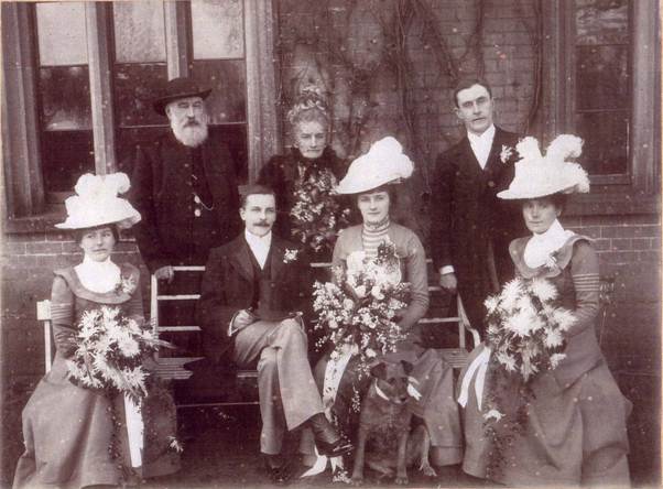Wedding party at the marriage of Violet Wilson and Harold Jones in 1900. The photo was taken at The Vicarage, Market Lavington.