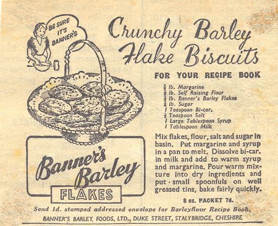 Bessie Francis's recipe for barley flake biscuits
