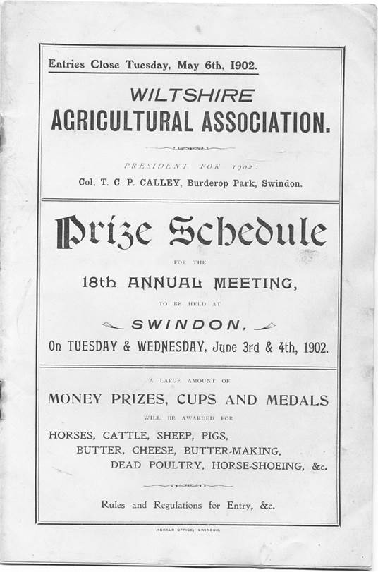 Wiltshire Agricultural Show schedule for 1902