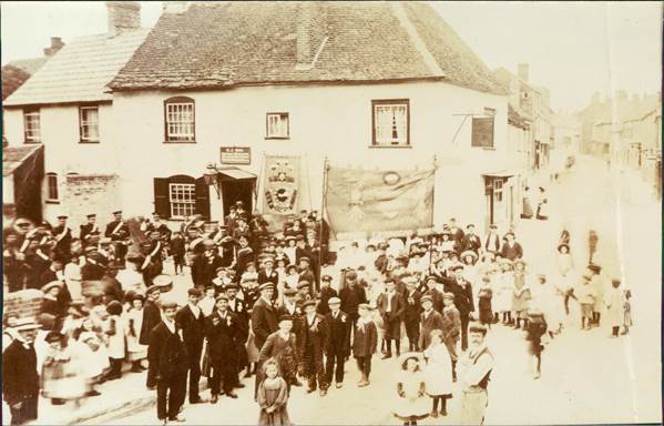 Friendly Society march in Market Lavington - early 20th century