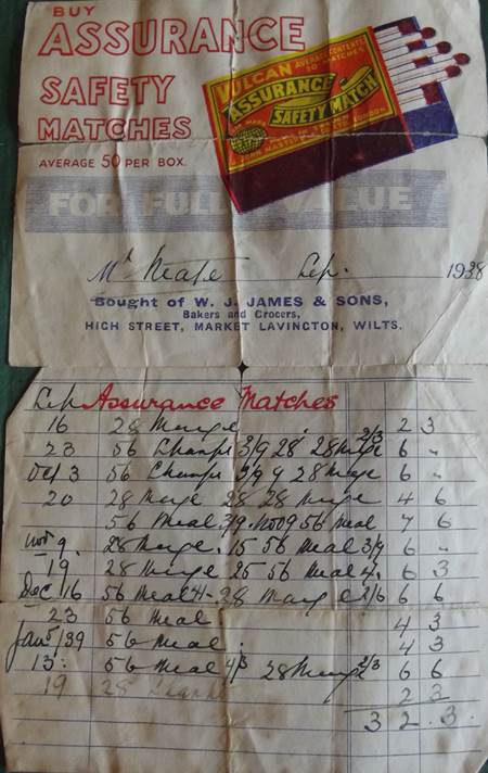 A 1938 bill from James the bakers of Market Lavington