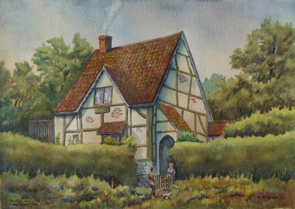 The Tudor Cottage on Northbrook - a watercolour by Roy McGrath