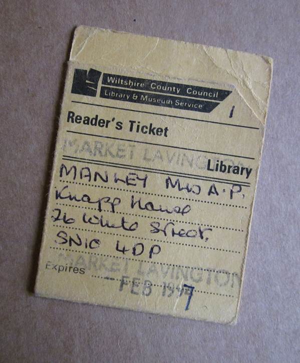 Old style library ticket belonging to a borrower at Market Lavington Library
