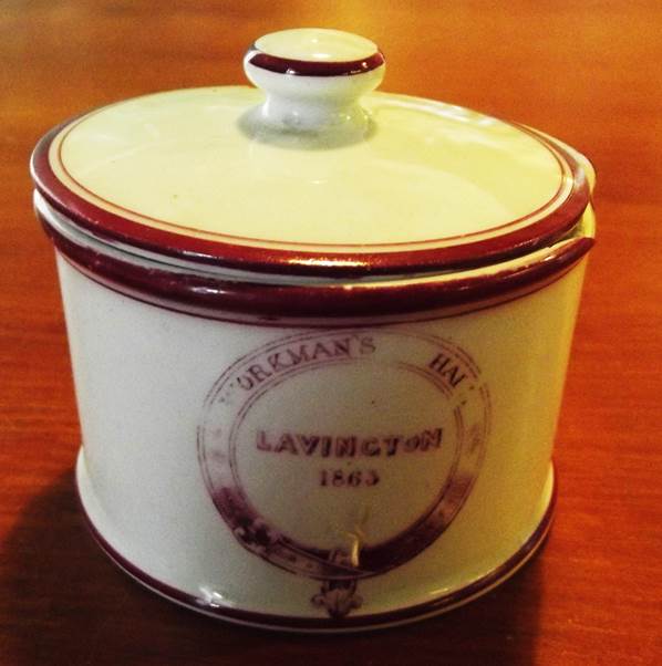 Lavington Workman's Hall mustard pot from 1865