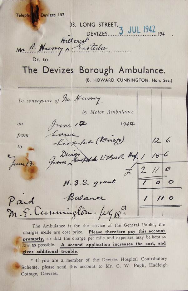 An ambulance bill from 1942