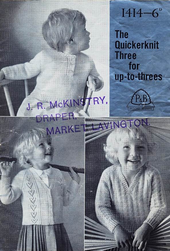 Knitting pattern sold at Mrs McKinstry's shop in Market Lavington