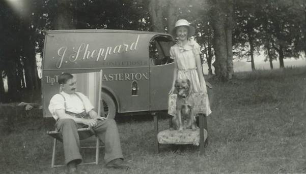 Jim Sheppard, Tip Top baker of Easterton relaxes in front of his delivery van