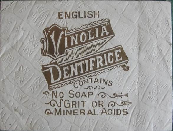 An envelope advertising Vinolia Dentifrice - to be found at Market Lavington Museum