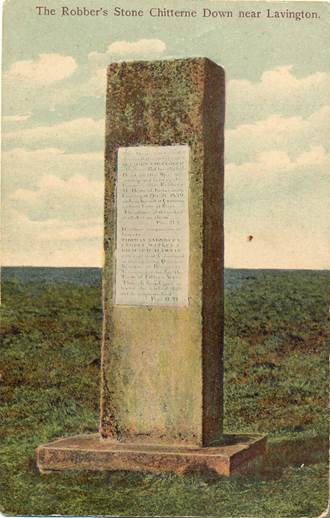 The Robbers Stone commemorates a victory for law and order over highwaymen who roamed the lonely downs in the Lavington area