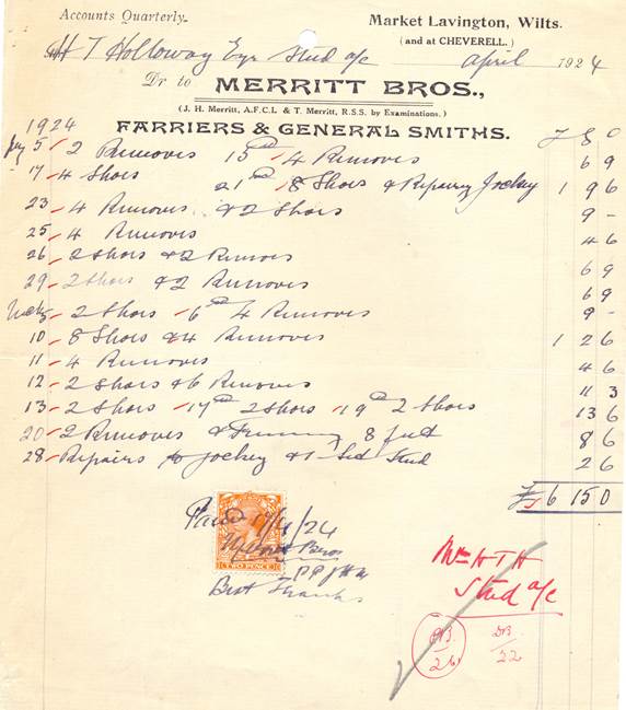 Merritt Brothers receipt from 1924