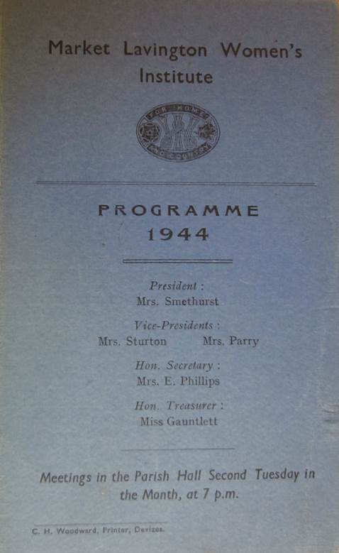 Market Lavington and Easterton WI programme for 1944