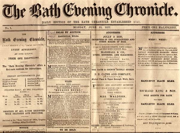 Masthead of Bath Evening Chronicle - 1877 style