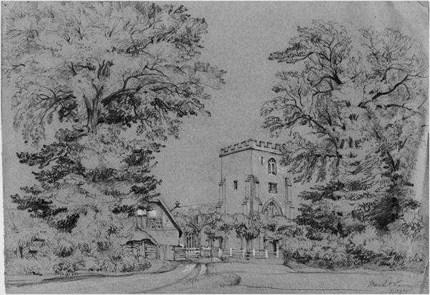 Market Lavington Church - a sketch by Philip Wynell Mayow drawn in 1837