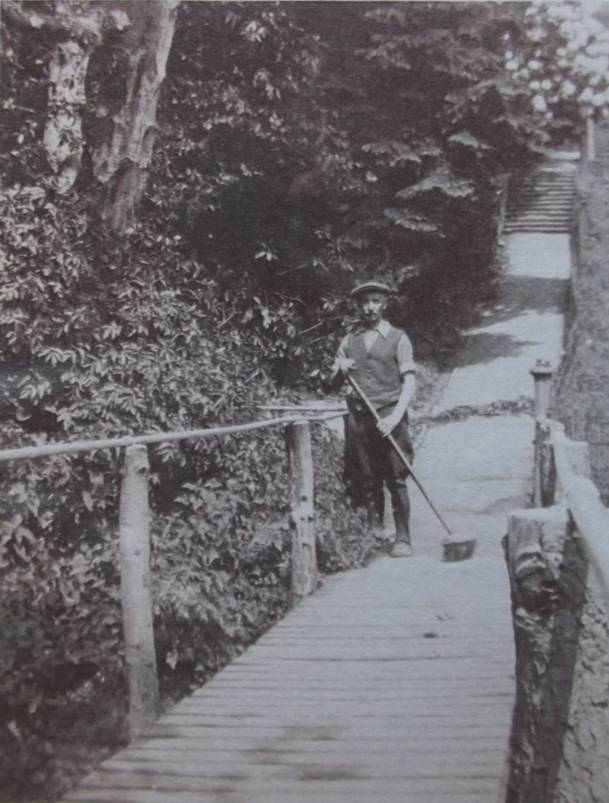 Edwin Potter of market Lavington cleans the path he made to the old Manor House. This path was once known as Potter's Steps.