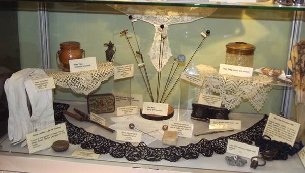 A new display of lady's items at Market Lavington Museum