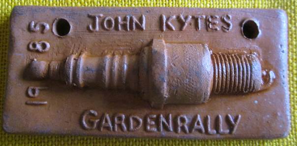 Plaque for John Kyte's Garden Rally - 1985