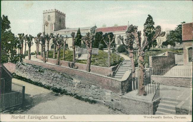 The image is a colour tinted version of Market Lavington Church