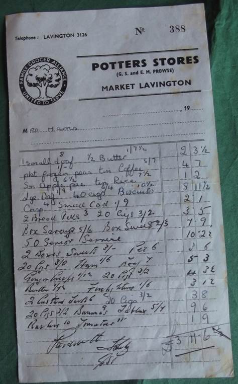 A bill from Potter's believed to be the late 1950s
