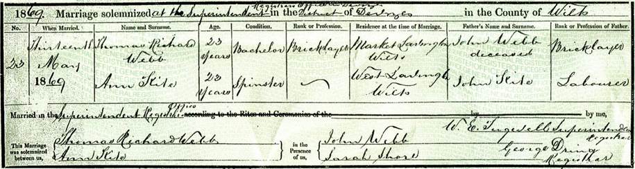 Thomas Webb marriage certificate