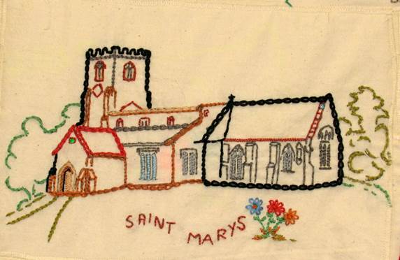 The church in the Millennium Wall Hanging in the Community Hall - Artist unknown