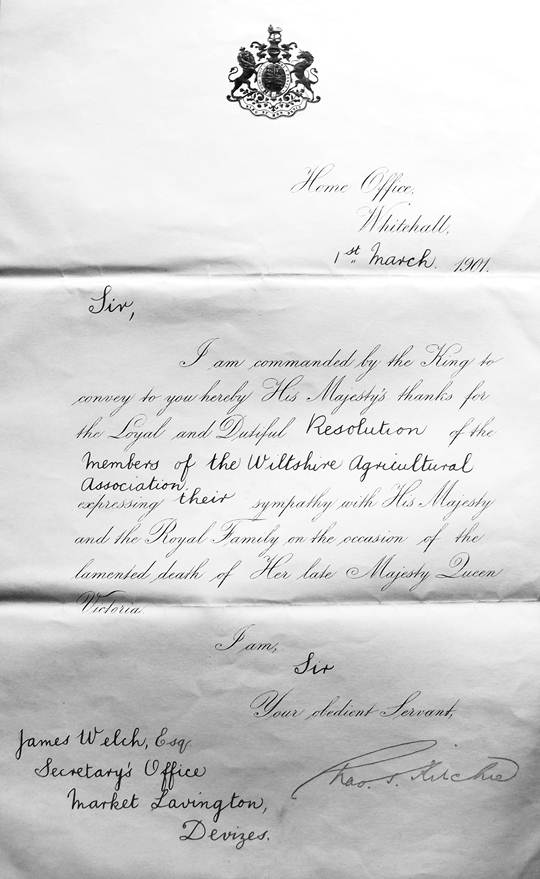 The letter to James was in his role as Secretary of the Wiltshire Agricultural Association
