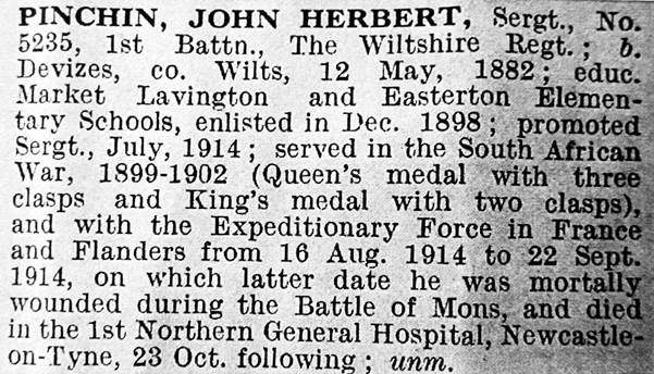 Newspaper report concerning Herbert's death which followed injuries at Mons in France