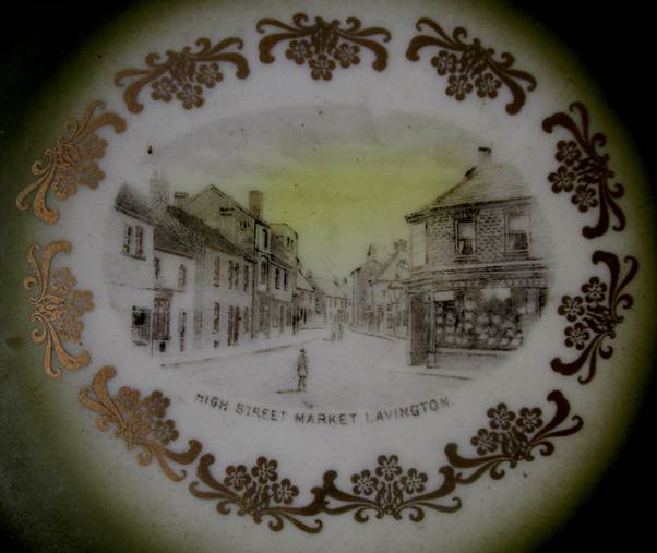 The image on the plate looks along High Street, Market Lavington