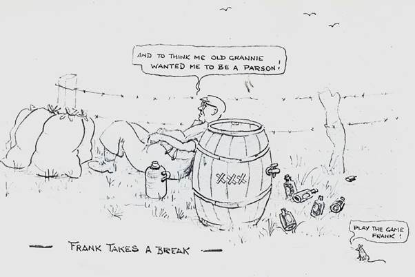 Mid 60s cartoon showing Frank Arnold taking a break