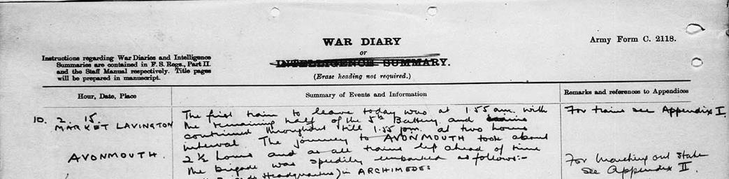 War diary for 10th February. The Canadians are off to the war. Click to enlarge.