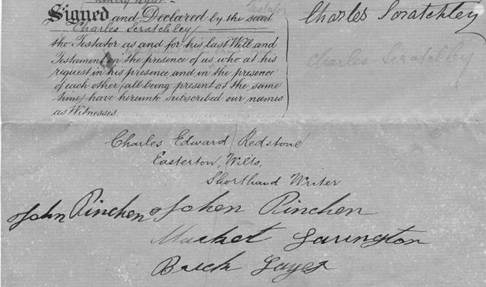 Last Will of Charles Scratchley of Market Lavington
