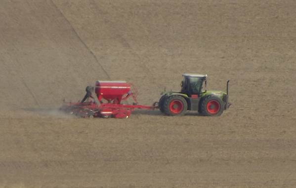 Close up on the seed drill - but taken from half a mile away