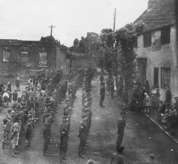 Men and boys on parade in Market Lavington